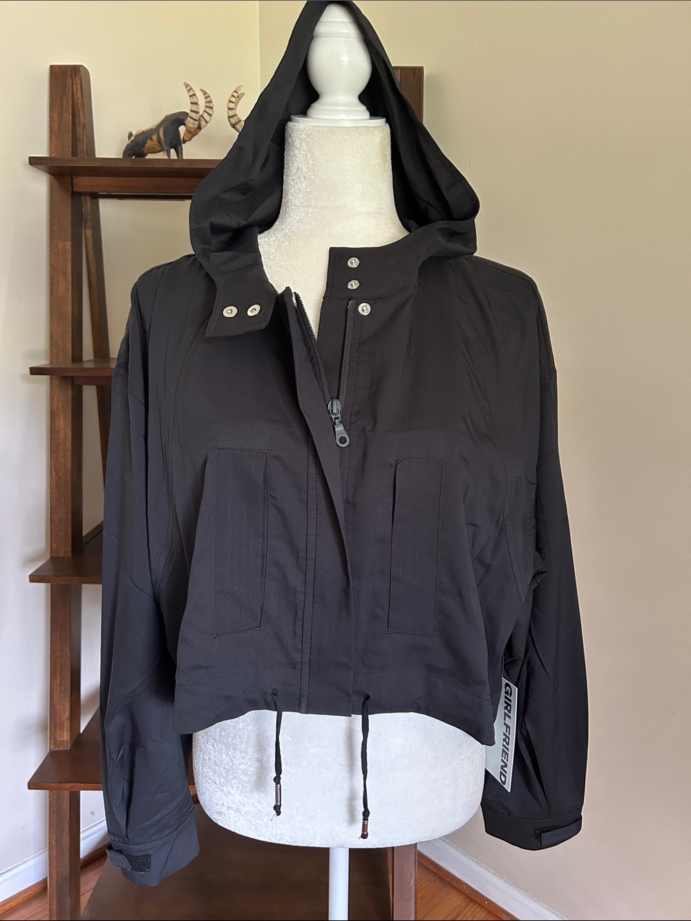 girlfriend collective Heidi Cropped Utility Windbreaker Jacket Size Large